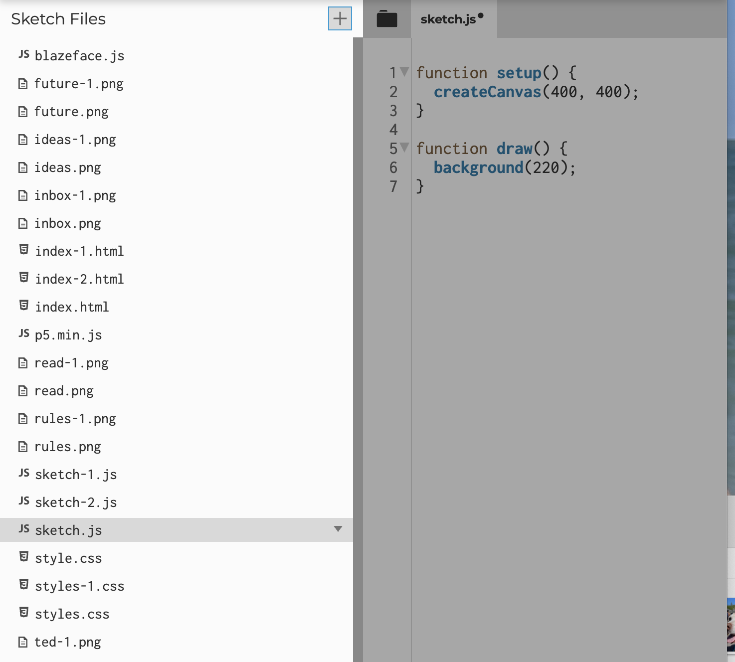 I began the activity by pulling up P5JS and dragged the downloaded files in which I got from the class teams page.